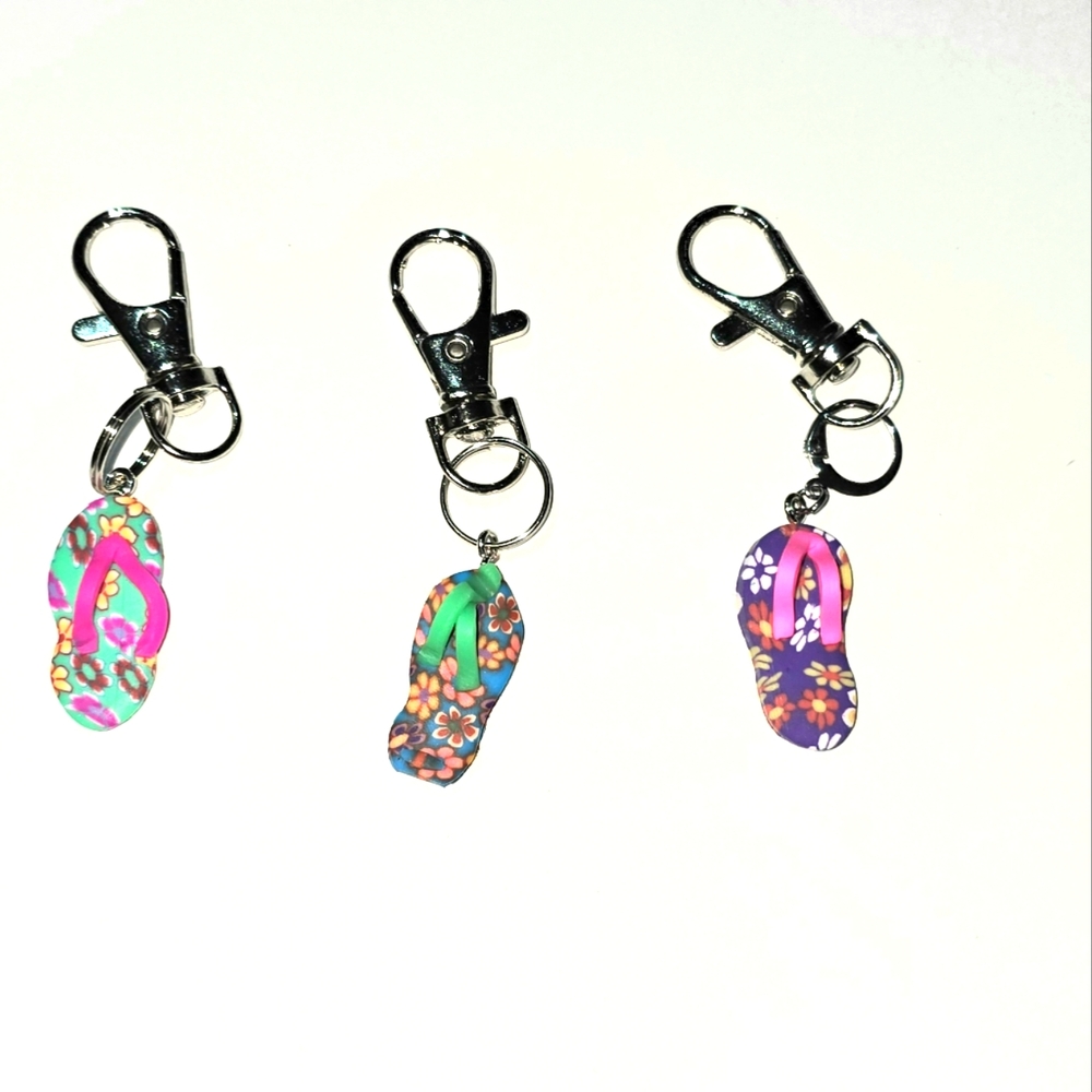 Floral Flip Flop Keychain Set Of Three NWOT